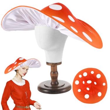 Imagem de Liitrsh Chapéu de cogumelo de 50 cm, acessório para cosplay, grande, com aba com fio, chapéu de feltro para mulheres, homens, adultos, Natal, Laranja, About 20 Inches / 51cm and about 10 cm in height