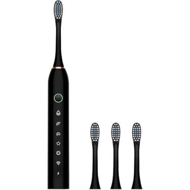 Imagem de Escova de dentes elétrica Preta sônica recarregável, ideal para adultos e crianças, 6 modos opcionais 4 cabeças de escova, USB Escova de dentes ultrassônica elétrica de carregamento rápido com temporizador integrado