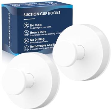 Imagem de MOTAIPEAK Ganchos de ventosa para chuveiro, ganchos de sucção removíveis para parede de banheiro, cozinha, vidro, espelho, azulejo para pendurar roupões, bucha - branco (pacote com 2)