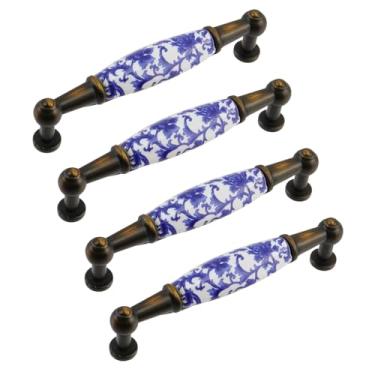 Imagem de Mcredy Puxadores de armário de cerâmica porcelana T puxadores de gaveta com parafusos para guarda-roupa armário cozinha ferragens, 4 pacotes
