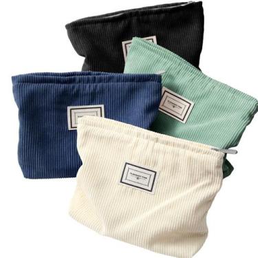 Imagem de Bolsa de maquiagem Sanwuta Velvet Corduroy, pacote com 4 cores vintage
