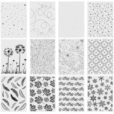 Imagem de Mumufy 12 peças de pastas em relevo máquina de gravação em relevo molde de decoração de cartão de papel para fazer cartões DIY modelo de artesanato flor scrapbook álbum de fotos decoração de