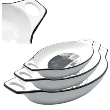 Imagem de Assadeira Travessa Oval 3un c/Alça Branca e Fio Preto Forno Pizol