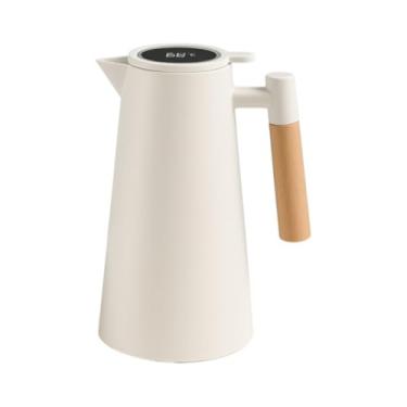Imagem de Garrafa Térmica Termometro Digital 1L Café Chá Nórdica Com Cabo Madeira(BRANCO)