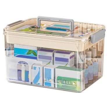 Imagem de KTZCTPCA Caixa organizadora de medicamentos com alça, caixa de primeiros socorros para a família, organizador de caixa de medicamentos, recipiente de medicamentos espesso, estojo médico multiuso para