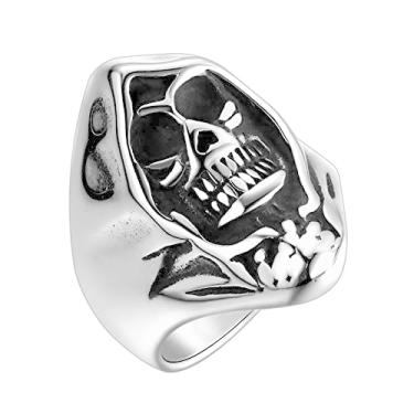 Imagem de Anéis de caveira para homens e mulheres - Aço inoxidável legal motociclista gótico demônio sombrio anel esqueleto anéis grossos vintage retrô grosso hip hop punk joias Halloween para