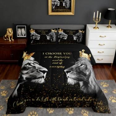 Imagem de Castle Fairy Conjunto De Edredom Casal Leão 3D Tamanho Queen, Roupa Cama King Size Com Glitter Dourado E Coroa Para Crianças, Meninas, Mulheres, Homens, Decoração Quarto, Colcha Animais Selvagens Af