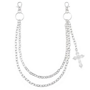 Imagem de Corrente de calça punk em camadas para homens e mulheres vintage prata com pingente de cruz, correntes de bolso hip hop, corrente moderna com cruz gótica, corrente de motociclista, presentes modernos