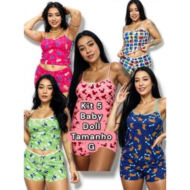 Imagem de Kit 5 Pijama Conjunto Conforto Short Baby Doll Feminino Verao Alcinha 