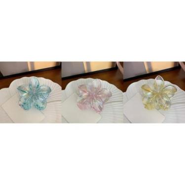 Imagem de Grampo de Cabelo Flor Frangipani Colorida Presilha Feminina Acrílica, Acessório de Praia e Resort para Mulheres(Azul+Rosa+Amarelo)