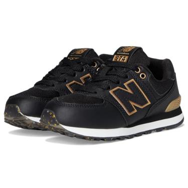 Imagem de New Balance Tênis infantil 574 V1 com cadarço, Preto/dourado, 20