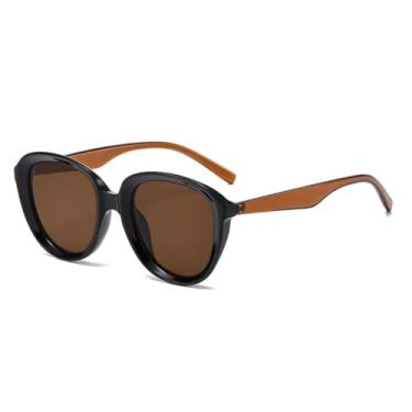 Imagem de Óculos de sol estilo olho de gato retrô feminino, armação uv400, moda marrom, chá, tendência, rebites, punk, masculino (chá preto)