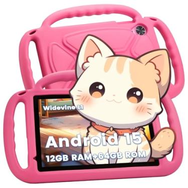 Imagem de Azeyou Tablet infantil Android 15 de 10 polegadas para crianças, 12 GB de RAM, 64 GB de ROM (1 TB expansível) com capa, bateria de 6000 mAh, processador quad-core, controle parental, câmera dupla