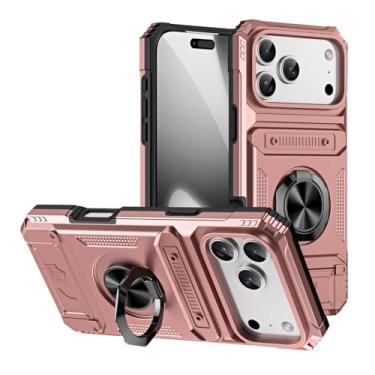 Imagem de HAOMRIYL Capa para iPhone 17 Pro Max/17 Pro/Air/17, suporte de anel giratório, compartimento oculto para cartão, suporte para carro, capa de sucção magnética, dourada, 17 Pro