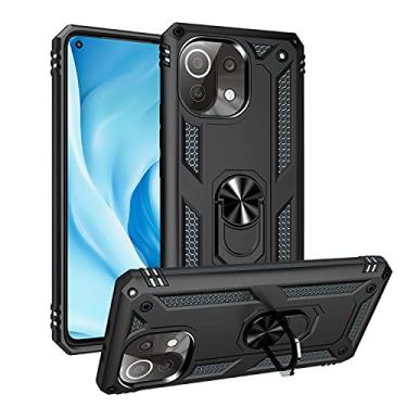 Imagem de SORAKA Capa para Xiaomi Mi 11 Lite 5G com suporte de anel invisível e placa de metal para montagem magnética em carro Capa rígida para PC Capa Xiaomi Mi 11 Lite 5G Capa