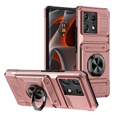 Imagem de SORAKA Capa para Motorola Edge 50 Pro 5G com suporte de anel para cartão de metal compatível com suporte magnético de telefone para carro capa de proteção contra choque e queda ouro rosa