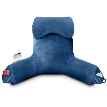 Imagem de Travesseiro de leitura para sentar na cama adulto, travesseiro de cama com espuma viscoelástica desfiada, travesseiro de 63 cm de altura com rolo de pescoço removível, capa lavável, travesseiro de