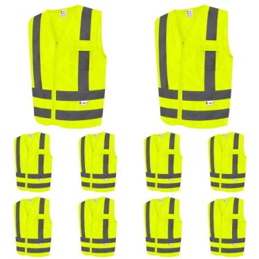 Imagem de Kit 10 Colete De Segurança Refletivo Com Bolso Colete Sinalização Fluorescente Kalipso
