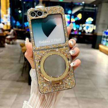 Imagem de Capa protetora de couro com suporte espelhado galvanizado para Galaxy Z Flip5 (para Galaxy Z Flip5/dourado)