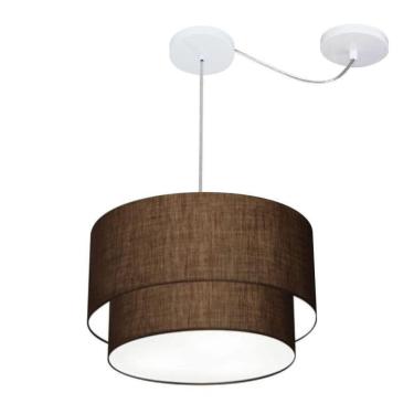 Imagem de Lustre Pendente Duplo Cilíndrico Com Desvio Vivare Md-4364 Cúpula Em Tecido 40x35cm - Bivolt Café 127/220v