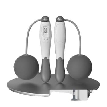 Imagem de Corda de pular digital com visor LCD, contador de calorias, temporizador, design sem fio, equipamento de exercício físico (bola grande - cinza branco)