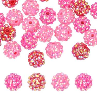 Imagem de PATIKIL Contas de strass de resina de 12 mm para caneta com contas, pacote com 30 bolas de discoteca brilhantes em pedaços redondos de chiclete para chaveiros com contas, rosa escuro/vermelho rosa
