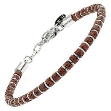 Imagem de 10:10 Pulseira com contas para homens e mulheres – Pulseira de pedra vulcânica natural, hematita e aço inoxidável – ajustável, durável e elegante – Feita na Itália, Adjustable, Pedra Aço inoxidável