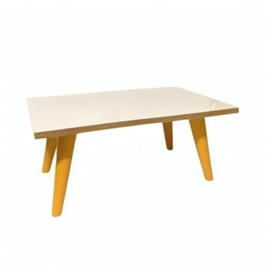 Imagem de Mesa De Centro 50cm Retangular Com Pés Palito PVC Retro Decoração Sala De Estar Modernic(Off-Freijó/Caramelo)
