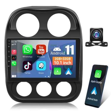 Imagem de [2+32G] AMprime Android 11 estéreo para carro Jeep Patriot Compass 2010-2016 com Apple Carplay e Android Auto, rádio veicular com tela sensível ao toque de 10,1 polegadas com GPS WiFi, Bluetooth, FM