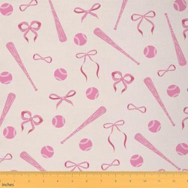 Imagem de Tecido de beisebol esportivo da The Yard, tecidos decorativos com laço para meninas e mulheres, suprimentos de acolchoamento de taco de beisebol e bola para costura, estilo princesa, rosa, artesanato