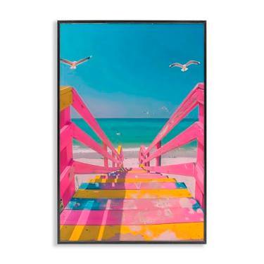 Imagem de Stupell Industries Escadas de praia rosa retrô arte giclée emoldurada, design por LSR Design Studio, 18 x 12