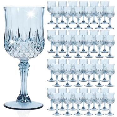 Imagem de Pacote com 48 taças de vinho de plástico azul empoeirado, taças de plástico vintage para festas, copos de bebida, copos inquebráveis, taças de água de cristal, reutilizáveis para recepção de casamento