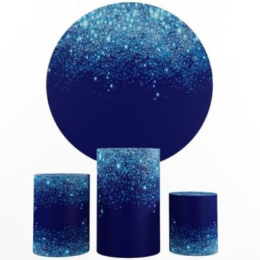 Imagem de Kit Decoração Festa, Painel Glitter + Trio Capas De Cilindros (Color 01 azul)