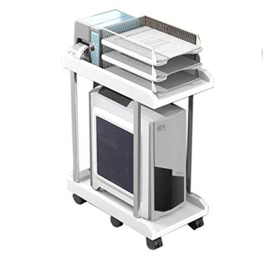 Imagem de SUNESA Suporte de impressão, escritório, camada dupla, impressora, torre, rack universal, suporte de armazenamento de chassi de mesa, suporte de CPU removível, mesa de impressora (cor: branco - 45 x
