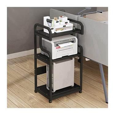 Imagem de Suporte de impressão móvel de 3 níveis para impressora com triturador de mesa de chão com rolamento, suporte de host de PC, prateleira de armazenamento ajustável sobre rodas para material de