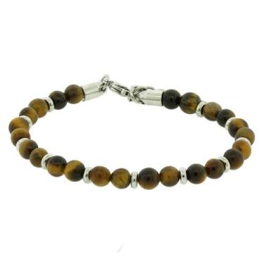 Imagem de Pulseira Nordic Runa Pedra Olho de Tigre 6mm Aço 19cm+4cm - Convex