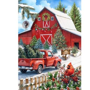 Imagem de Briarwood Lane Bandeira de jardim de Natal Red Barn