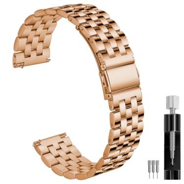 Imagem de SEURE Pulseiras de relógio de aço inoxidável para Samsung Galaxy Watch 6/5/4/3 de 18 mm, 20 mm, 22 mm e 24 mm, para Samsung Galaxy Watch 6/5/4/3, adequada para relógio Garmin (ouro rosa, 24 mm)