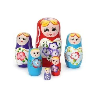 Imagem de Bonecas russas Matrioska, 5 peças de madeira, pintadas à mão