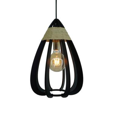Imagem de Luminária Pendente Gota De Madeira Preta Com Sisal Bivolt