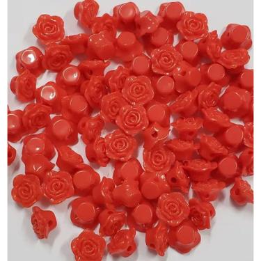 Imagem de Kit C/400 Miçangas em Resina Flor Rosa Vermelha 2 cm