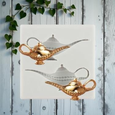 Imagem de Lâmpada Aladdin moldes de silicone bule de chá molde de fondant para festa tema mito aladino decoração de bolo de açúcar topo de cupcake chocolate doce pasta de goma argila polímero