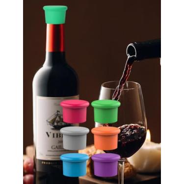 Imagem de Pacote com 6 rolhas de vinho de silicone ACA - vedação hermética em garrafas de vinho e cerveja - reutilizáveis, laváveis na lava-louças, multicoloridas