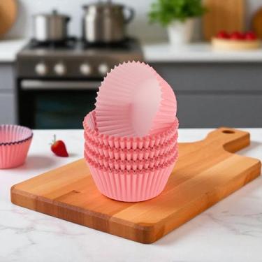 Imagem de Generic 100 peças de forros de cupcake descartáveis de cor sólida, papel à prova de graxa, rosa puro, 5 x 3 cm