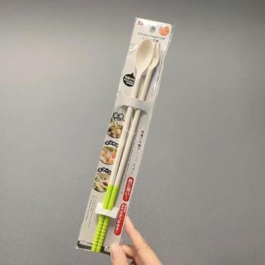 Imagem de Pauzinhos estendidos antiescaldantes e antiderrapantes, cabeça de silicone, pauzinhos resistentes ao calor, colher de tempero multifuncional, conjunto de garfo (verde)