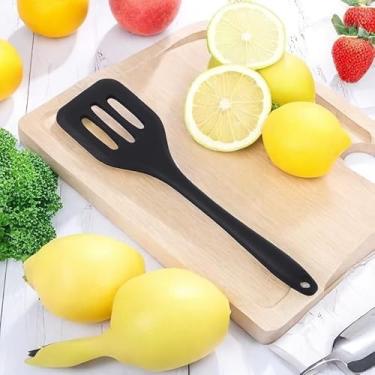 Imagem de Espátula de silicone, espátula de cozinha com orifício para cozinhar panquecas de ovos de peixe (preta)