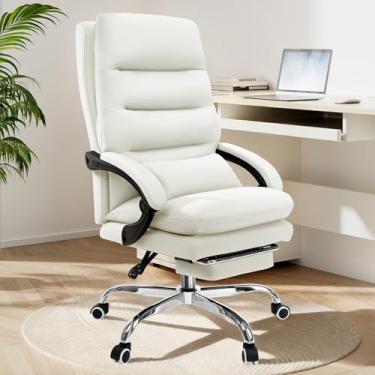 Imagem de Holiwei Cadeira de escritório, cadeiras de mesa ergonômicas grandes e altas para computador com descanso para os pés e travesseiro, cadeira executiva de couro com trava de inclinação ajustável