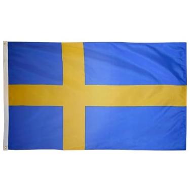 Imagem de Bandeira da Suécia de 1,5 x 0,9 m, 1 bandeira da União da Suécia, com ilhós de metal ótimos, para decoração interna/externa