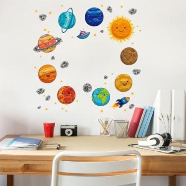 Imagem de 5 folhas quarto parede planeta sol espaço adesivo solar, planetas espaço adesivos de parede adesivos de parede adesivos de parede destacar e colar Reble adesivo de parede