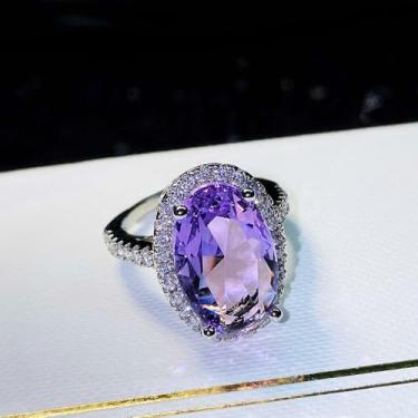 Imagem de Anéis de noivado elegantes banhados a ouro branco, roxo, oval, zircônia cúbica, incrustada, alianças de compromisso, festas noturnas, presentes de dia dos namorados, alianças de eternidade para